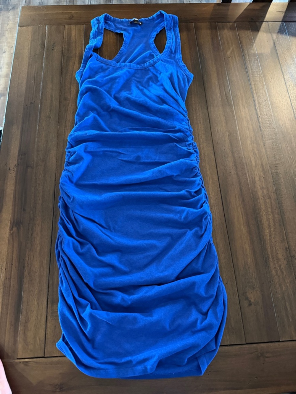 Express Royal Blue Ruched Racerback Midi Dress